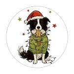 Border Collie Dog Christmas  Round Dot Stickers Set